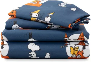 Berkshire Blanket Peanuts® Kids Sheet Set Queen Size - 4 Pieces,Cute Character Snoopy Printed Soft Microfiber Bed Sheets,Halloween Magic Potions Sheet Navy