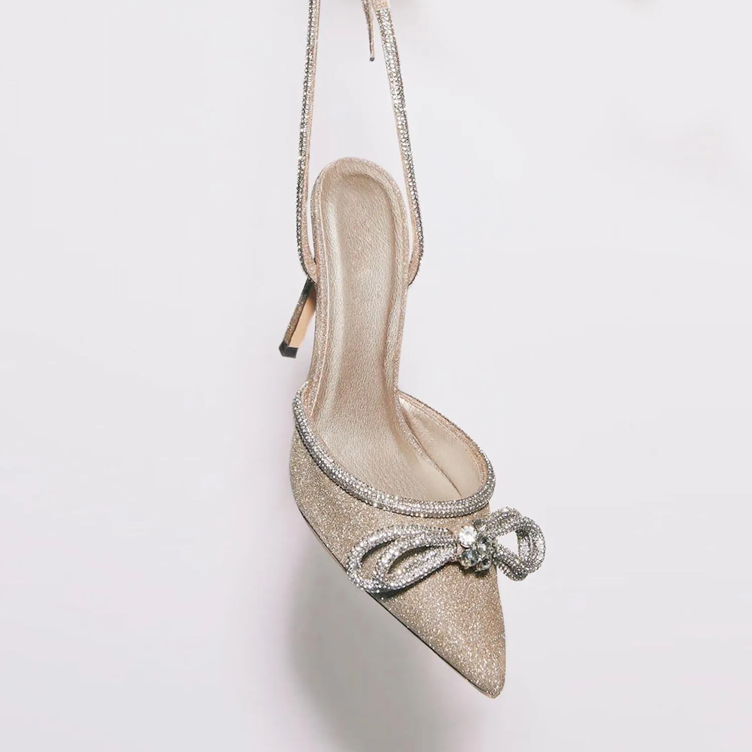 Bieosnli Women's Satin Lace Up High Heel Sandals Ankle Buckle Straps Pump Rhinestone Strip Bowknot Pointed Toe Stiletto Sandals