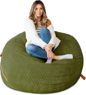 Big Joe Fuf Large Foam Filled Bean Bag Chair with Removable Cover, Moss Green, Corded Plush, 4 feet Big