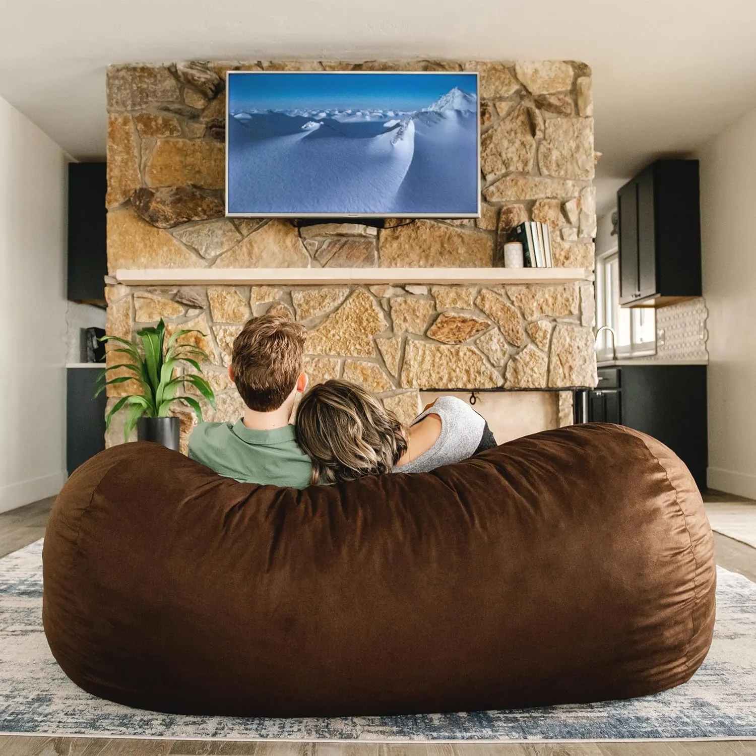 Big Joe Fuf Media Lounger Foam Filled Bean Bag Chair with Removable Cover, Cocoa Lenox, Durable Woven Polyester, 6 feet Giant