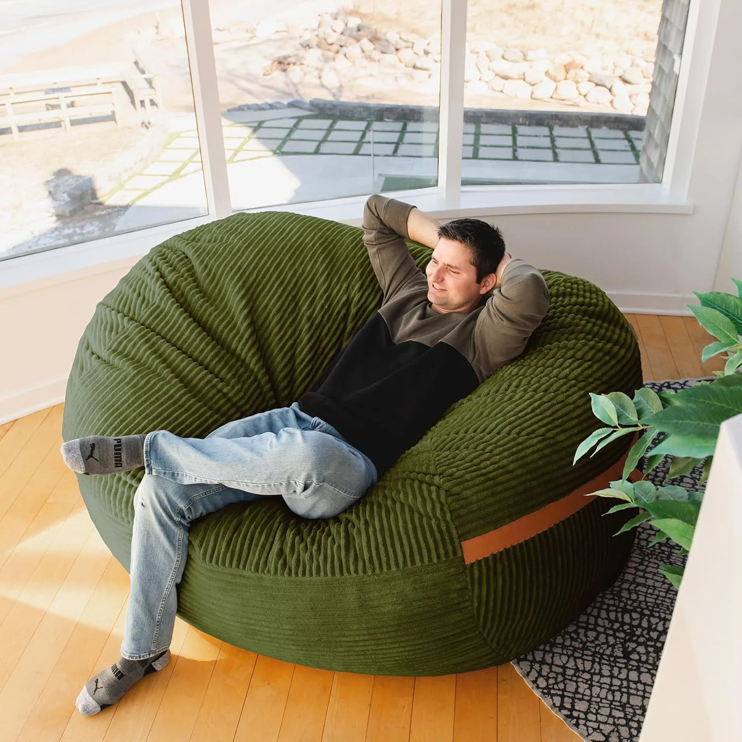 Big Joe Fuf XL Foam Filled Bean Bag Chair with Removable Cover, Moss Green Corded Plush, 6 feet Giant