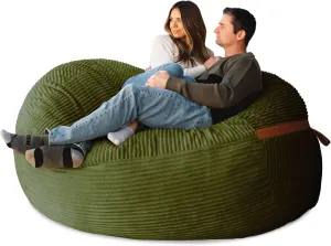 Big Joe Fuf XL Foam Filled Bean Bag Chair with Removable Cover, Moss Green Corded Plush, 6 feet Giant