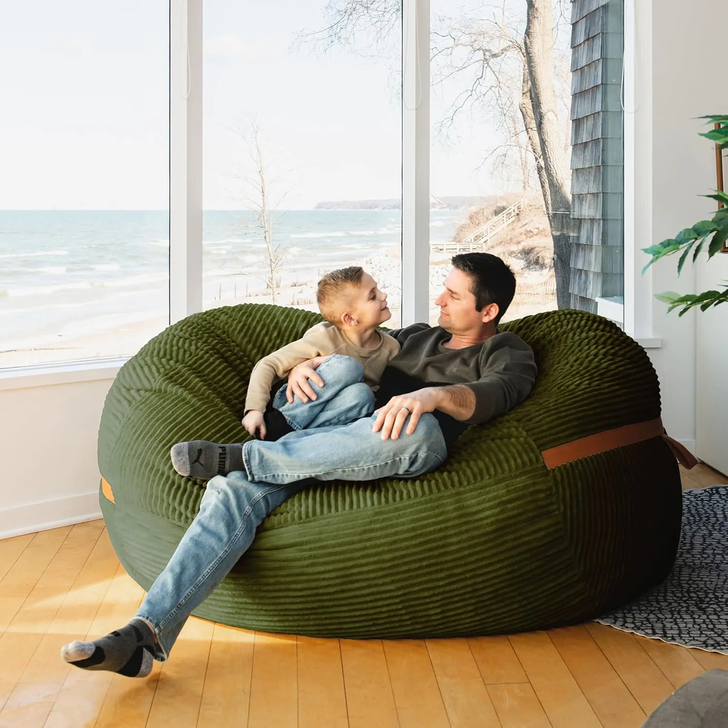 Big Joe Fuf XL Foam Filled Bean Bag Chair with Removable Cover, Moss Green Corded Plush, 6 feet Giant