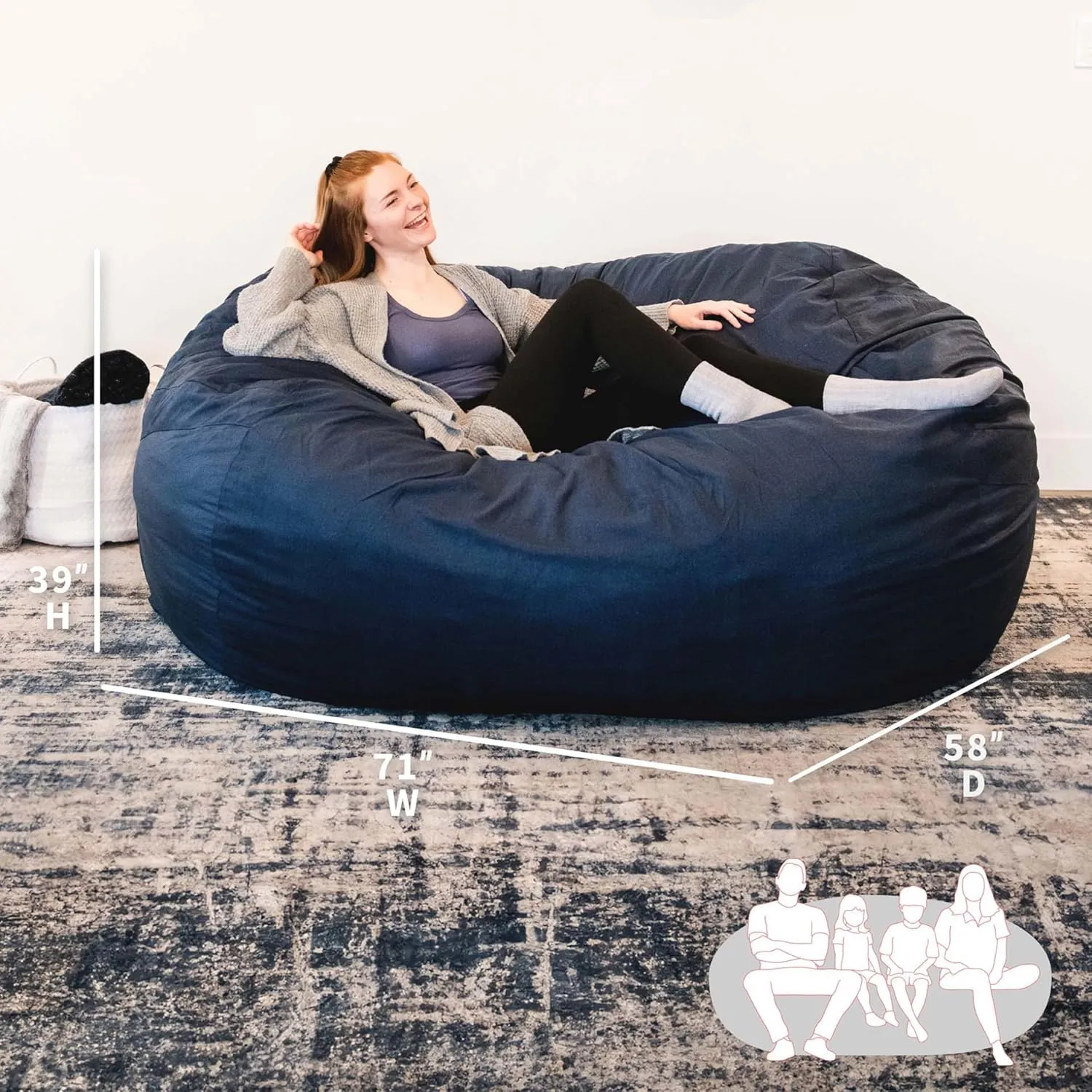 Big Joe Fuf XXL Foam Filled Bean Bag Chair with Removable Cover, Cobalt Lenox, Durable Woven Polyester, 6 feet Giant