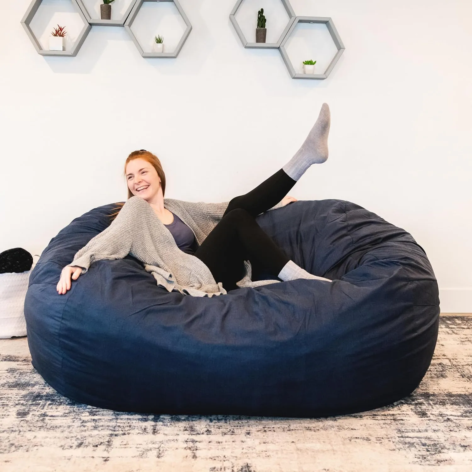 Big Joe Fuf XXL Foam Filled Bean Bag Chair with Removable Cover, Cobalt Lenox, Durable Woven Polyester, 6 feet Giant
