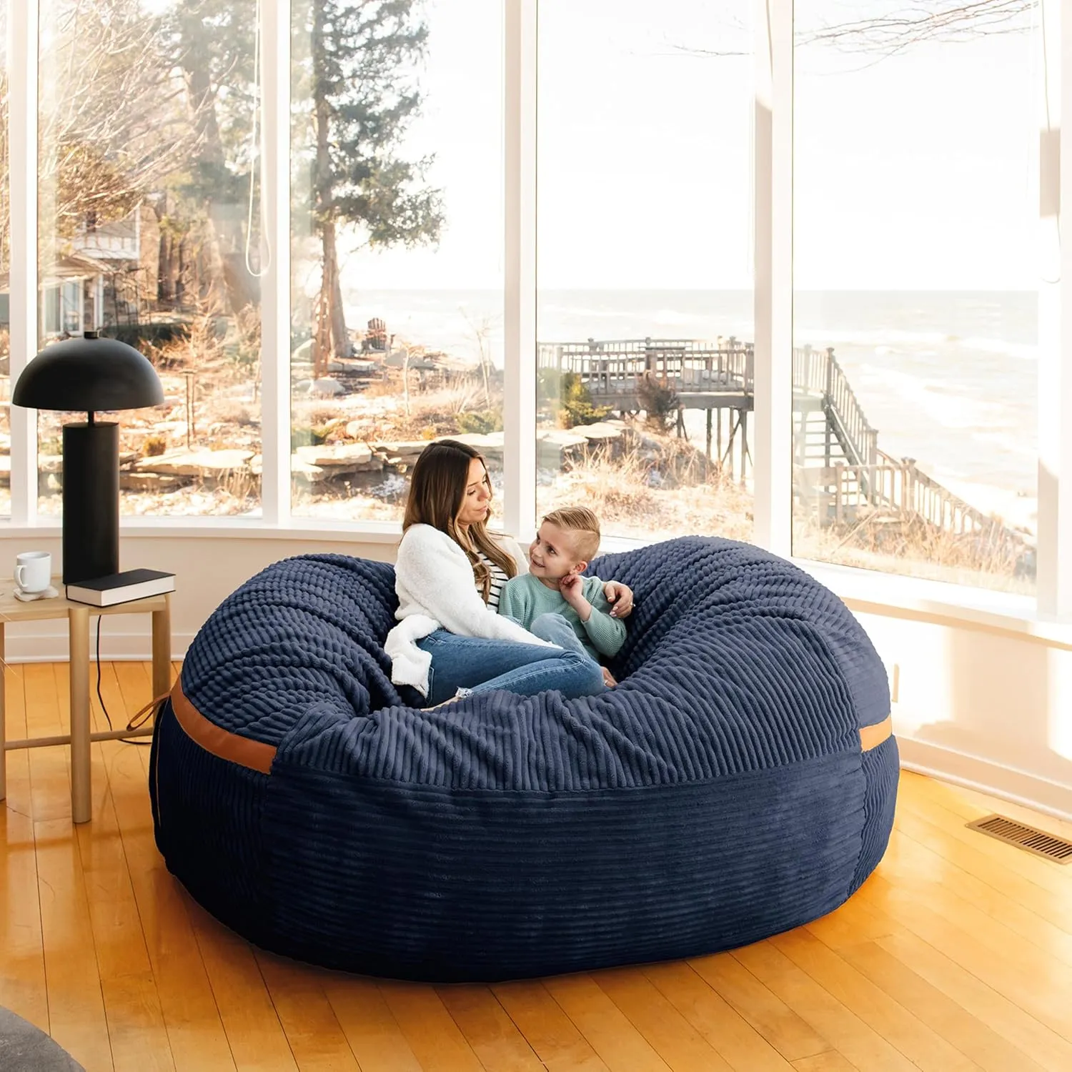Big Joe Fuf XXL Foam Filled Bean Bag Chair with Removable Cover, Midnight Blue Corded Plush, 6 feet Giant