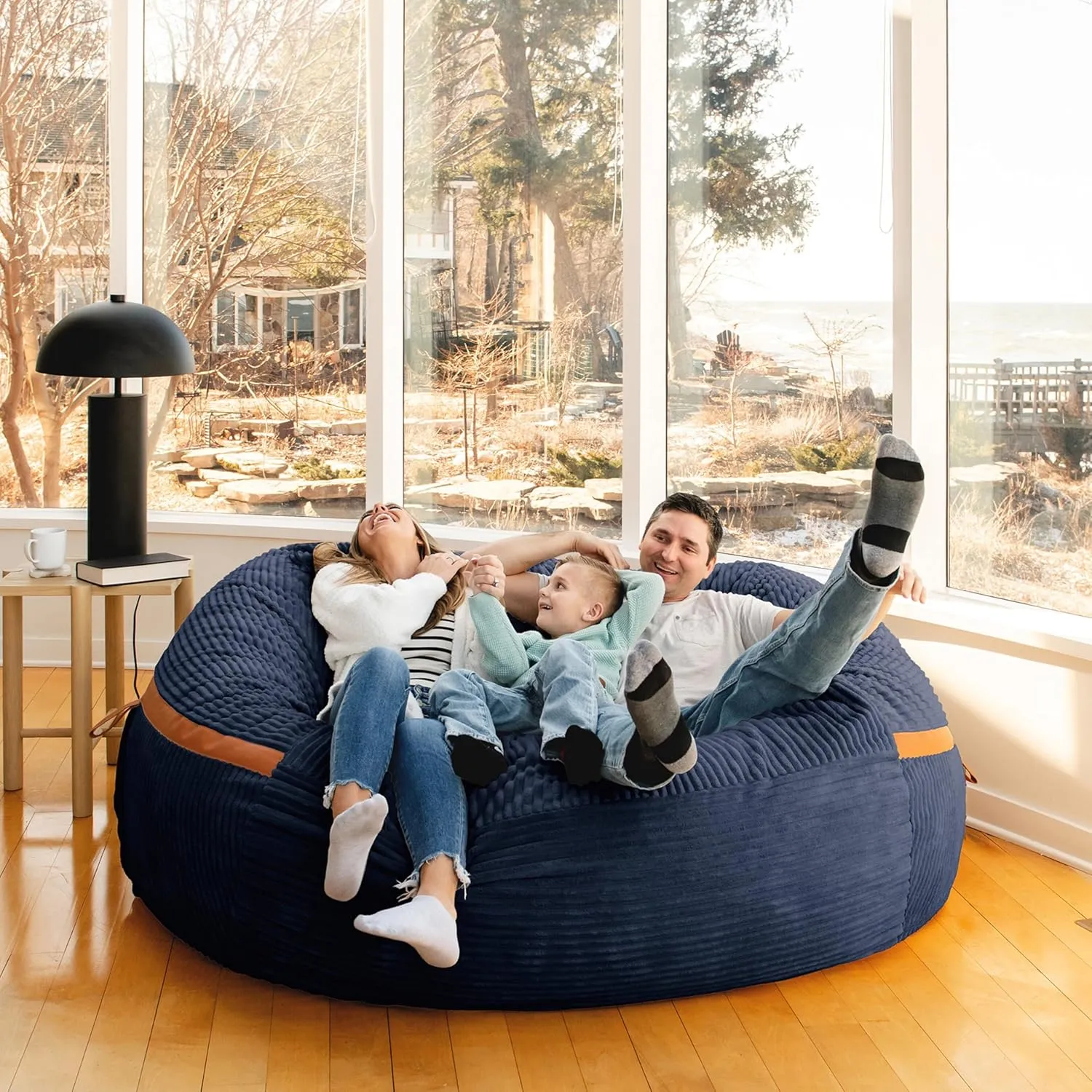 Big Joe Fuf XXL Foam Filled Bean Bag Chair with Removable Cover, Midnight Blue Corded Plush, 6 feet Giant