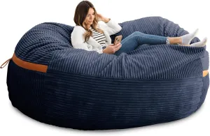 Big Joe Fuf XXL Foam Filled Bean Bag Chair with Removable Cover, Midnight Blue Corded Plush, 6 feet Giant