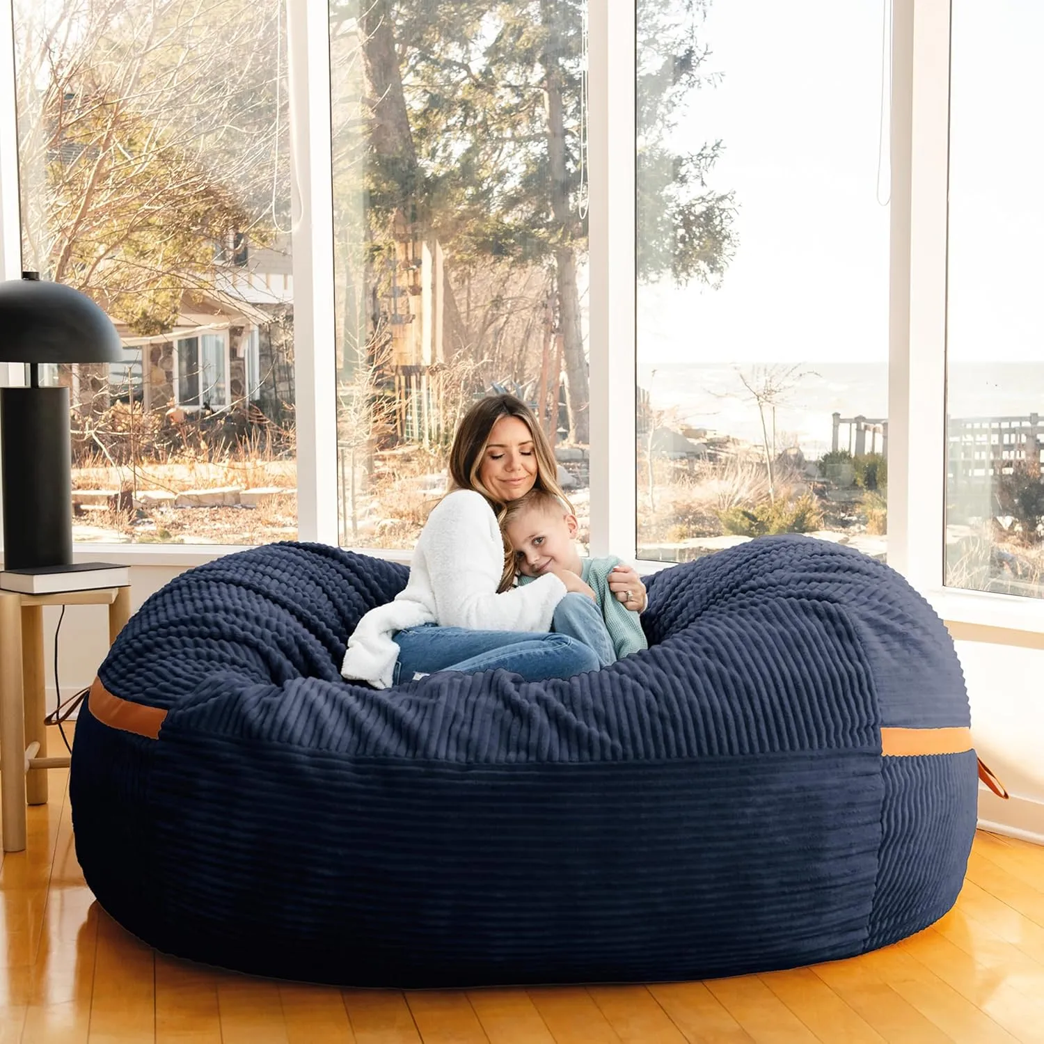Big Joe Fuf XXL Foam Filled Bean Bag Chair with Removable Cover, Midnight Blue Corded Plush, 6 feet Giant