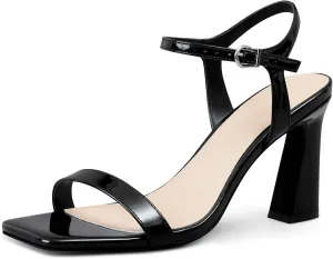 Block Heels for Women - Strappy Chunky Heels Square Open Toe and Ankle Strap Women's Heeled Sandals for Weddings