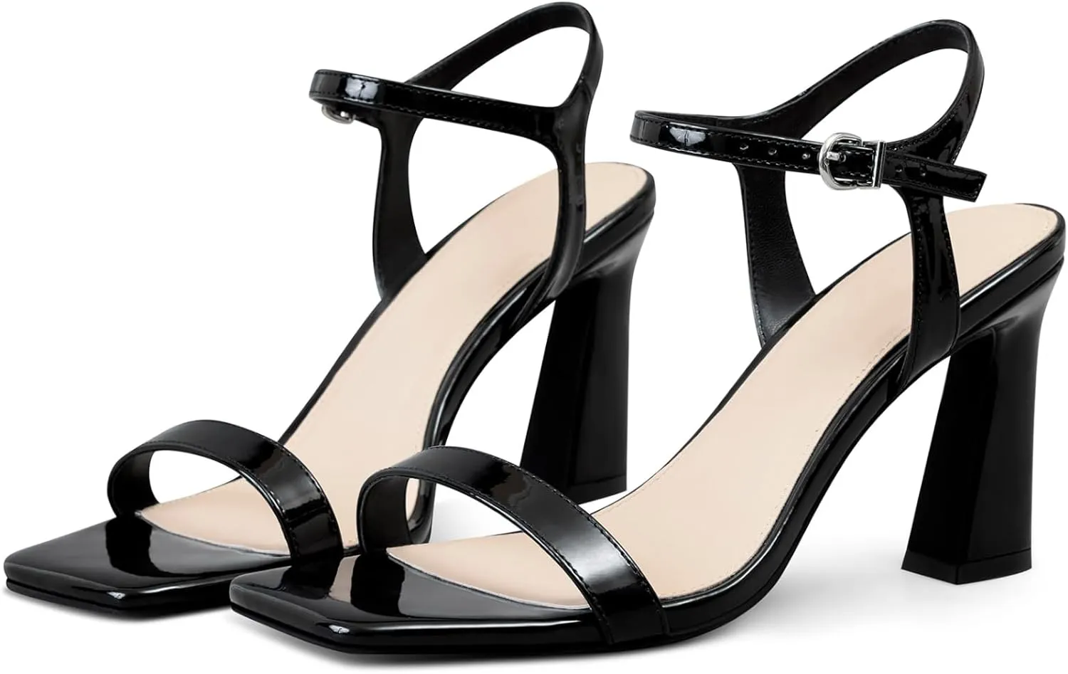 Block Heels for Women - Strappy Chunky Heels Square Open Toe and Ankle Strap Women's Heeled Sandals for Weddings