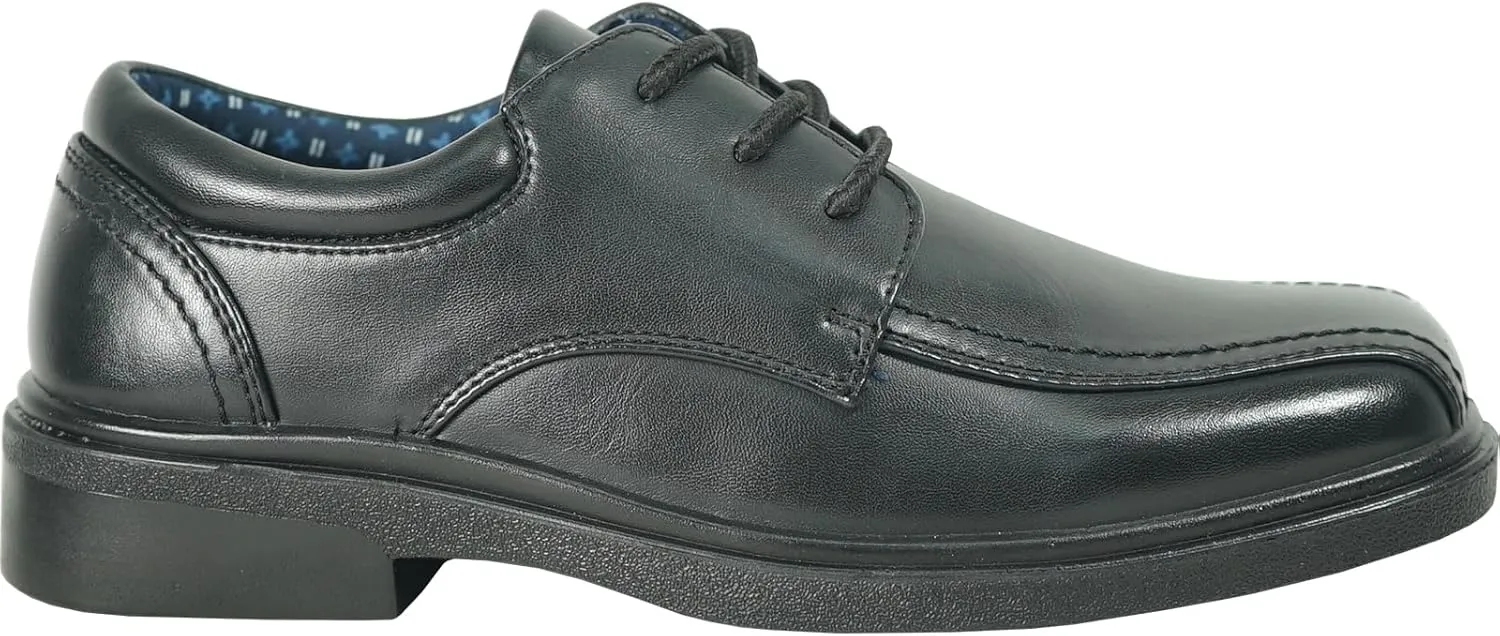 bravo! Boy Classic Slip-on Loafer and Lace-up Oxford William Kid Dress Shoe School Uniform with Removable Insole and Square Toe Black Brown Black Patent