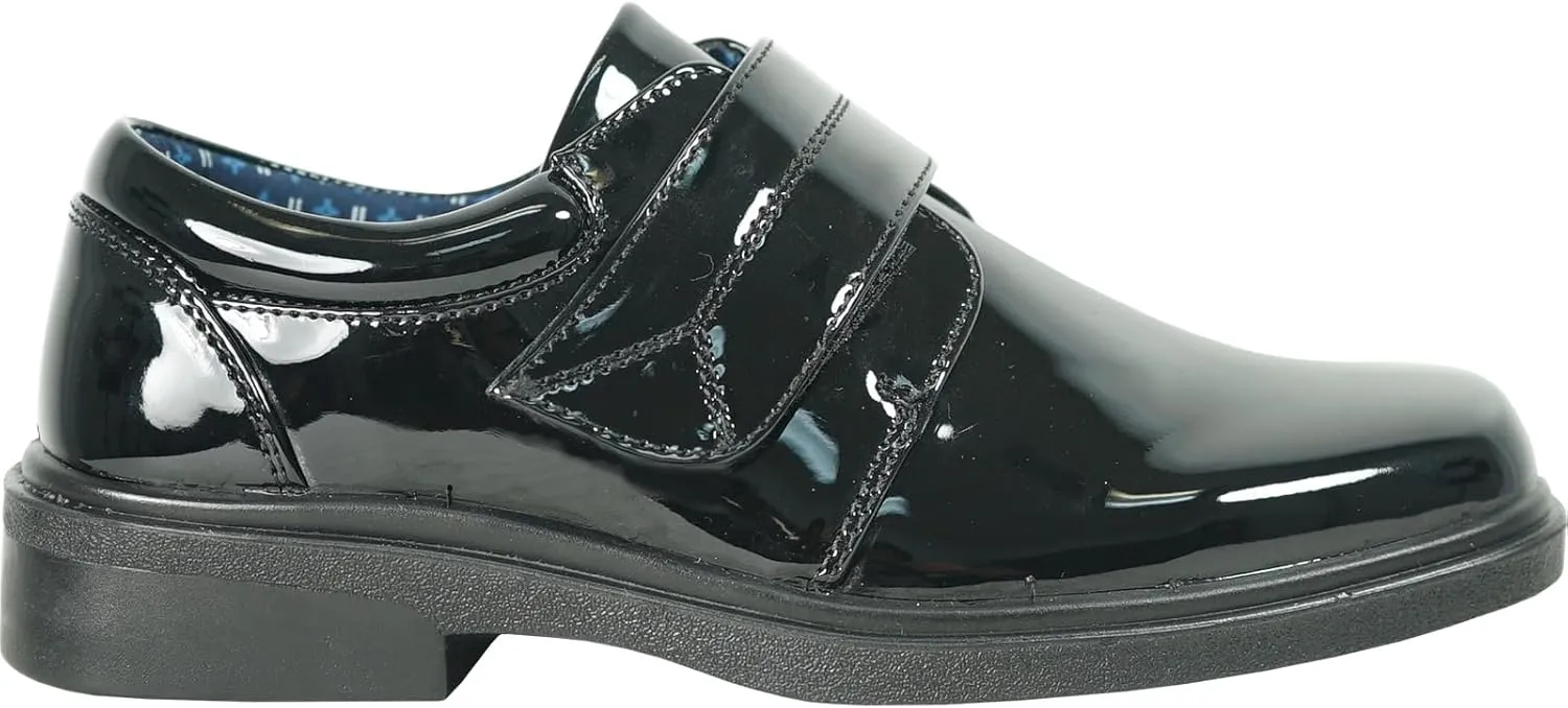 bravo! Boy Classic Slip-on Loafer and Lace-up Oxford William Kid Dress Shoe School Uniform with Removable Insole and Square Toe Black Brown Black Patent