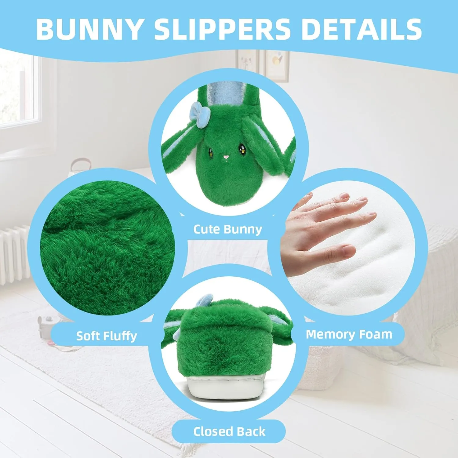 Bunny Cute Toddler Slippers for Girls Women, Fluffy Warm House Slippers for Kids Indoor Outdoor, Non Slip Comfy Memory Foam Closed Back Home Shoes