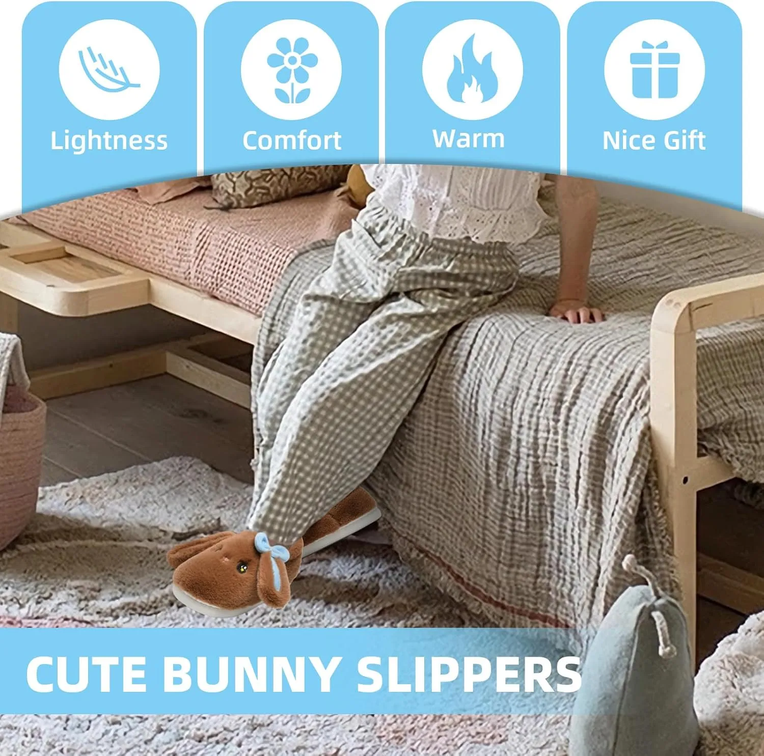 Bunny Cute Toddler Slippers for Girls Women, Fluffy Warm House Slippers for Kids Indoor Outdoor, Non Slip Comfy Memory Foam Closed Back Home Shoes