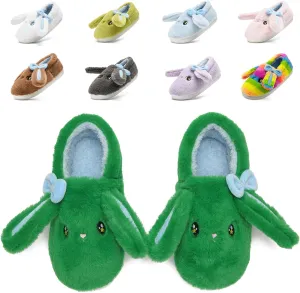 Bunny Cute Toddler Slippers for Girls Women, Fluffy Warm House Slippers for Kids Indoor Outdoor, Non Slip Comfy Memory Foam Closed Back Home Shoes