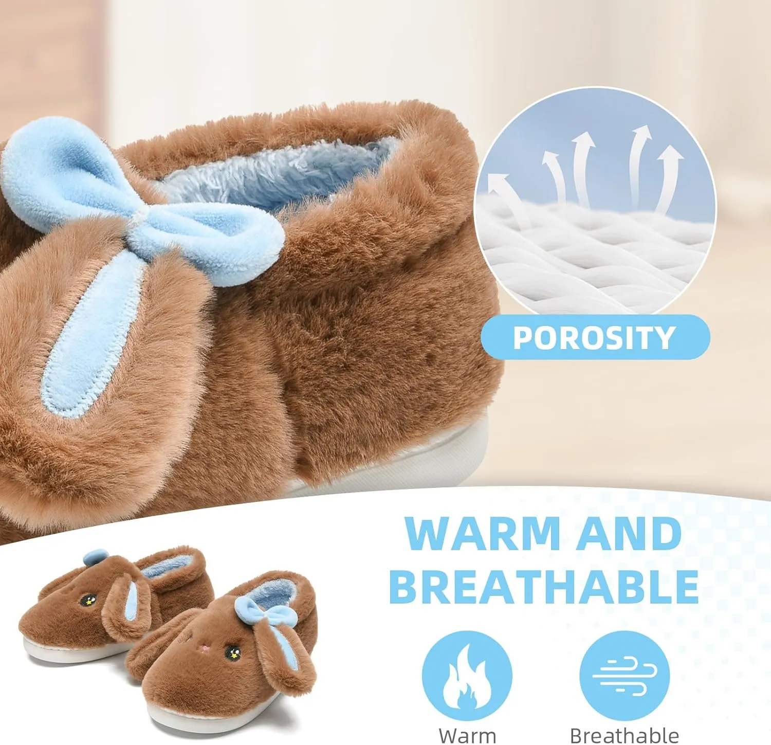 Bunny Cute Toddler Slippers for Girls Women, Fluffy Warm House Slippers for Kids Indoor Outdoor, Non Slip Comfy Memory Foam Closed Back Home Shoes