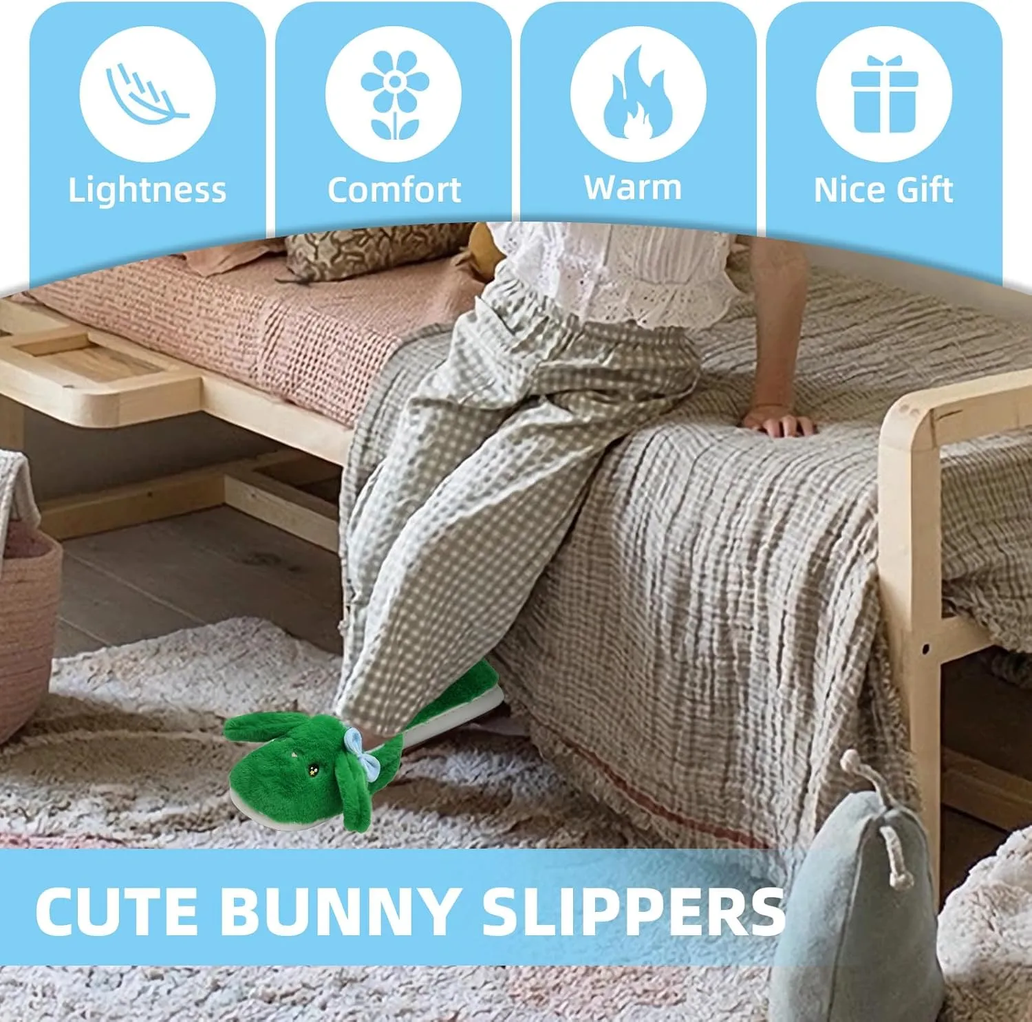 Bunny Cute Toddler Slippers for Girls Women, Fluffy Warm House Slippers for Kids Indoor Outdoor, Non Slip Comfy Memory Foam Closed Back Home Shoes