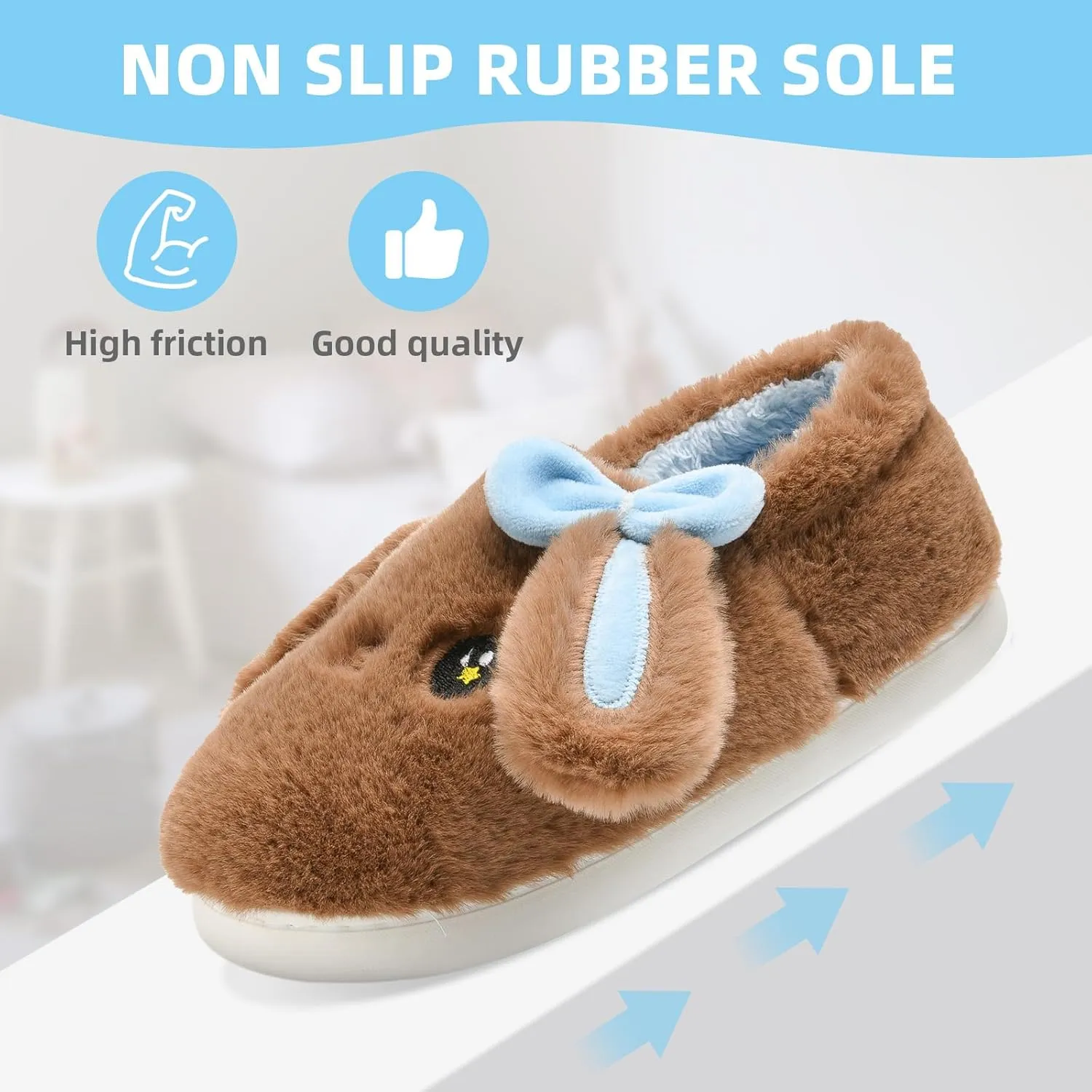 Bunny Cute Toddler Slippers for Girls Women, Fluffy Warm House Slippers for Kids Indoor Outdoor, Non Slip Comfy Memory Foam Closed Back Home Shoes