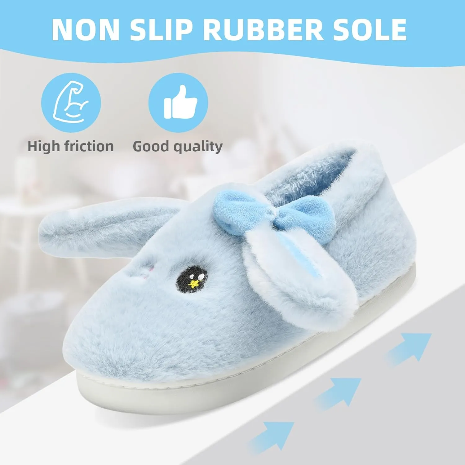 Bunny Cute Toddler Slippers for Girls Women, Fluffy Warm House Slippers for Kids Indoor Outdoor, Non Slip Comfy Memory Foam Closed Back Home Shoes