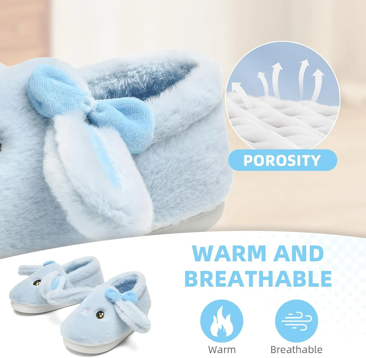 Bunny Cute Toddler Slippers for Girls Women, Fluffy Warm House Slippers for Kids Indoor Outdoor, Non Slip Comfy Memory Foam Closed Back Home Shoes