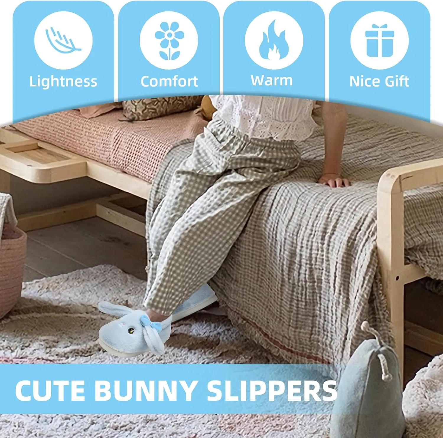 Bunny Cute Toddler Slippers for Girls Women, Fluffy Warm House Slippers for Kids Indoor Outdoor, Non Slip Comfy Memory Foam Closed Back Home Shoes