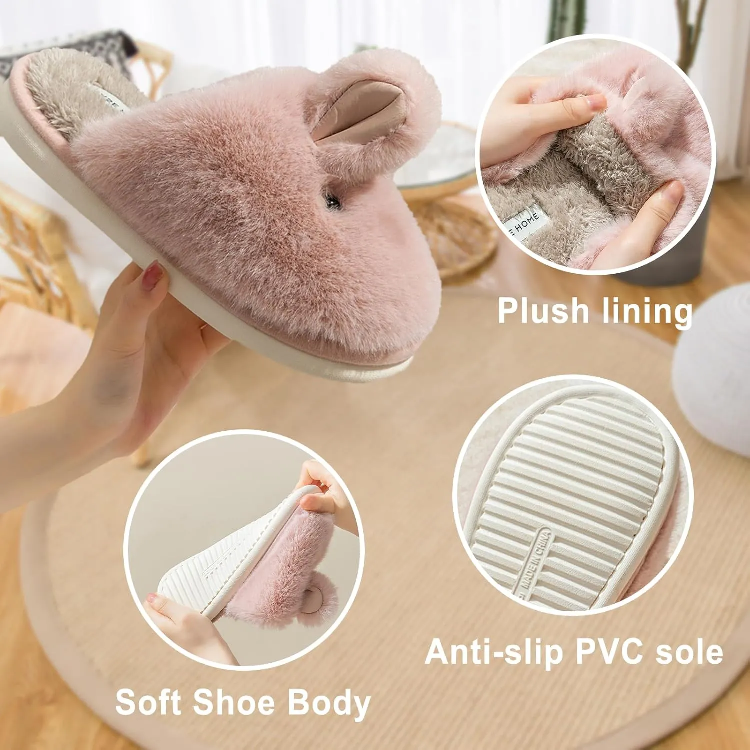 Bunny Slippers Cute Women Men Cozy Plush Couples Slipper Fuzzy Fall Winter Warm Home Footwear Animal Rabbit Memory Foam Indoor Non Slip Shoes