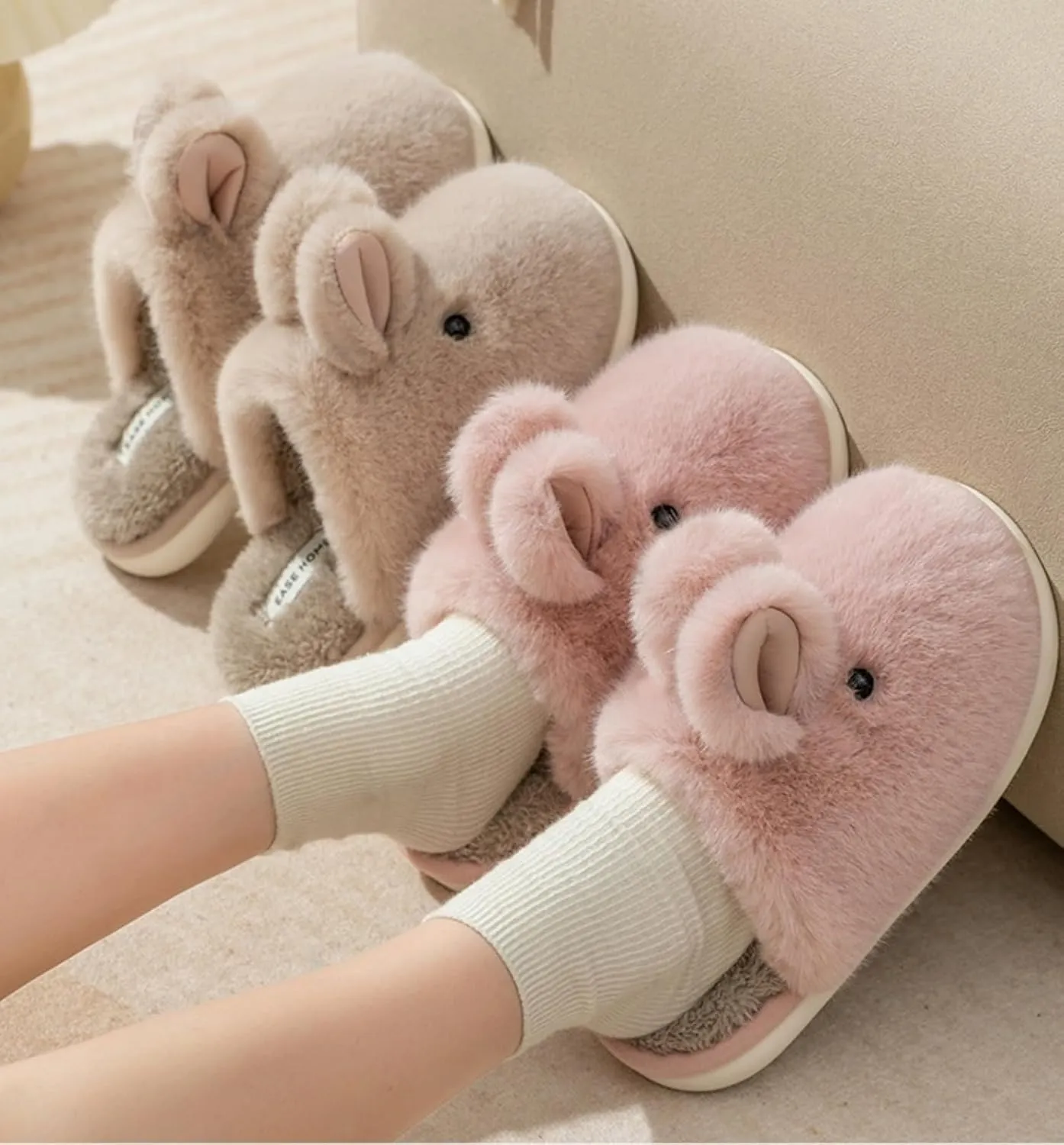 Bunny Slippers Cute Women Men Cozy Plush Couples Slipper Fuzzy Fall Winter Warm Home Footwear Animal Rabbit Memory Foam Indoor Non Slip Shoes