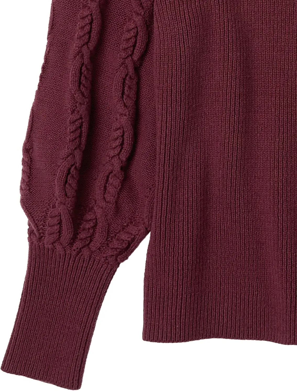 Cable Stitch Women's Cable Sleeve Ribbed Sweater - Mock Neck Long Blouson Lantern Sleeve Pullover Top