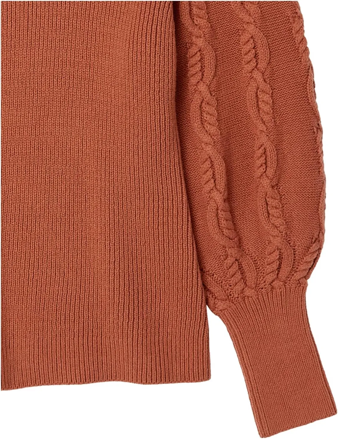 Cable Stitch Women's Cable Sleeve Ribbed Sweater - Mock Neck Long Blouson Lantern Sleeve Pullover Top
