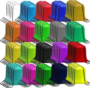 CAIHONG 100 Pack Drawstring Bags Bulk, Draw String Backpack Sackpack Cinch Bag Gym Bag for Women Men, 20 Colors
