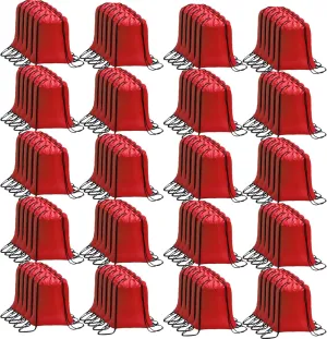 CAIHONG 100 Pack Drawstring Bags Bulk, Red Bulk Drawstring Backpacks Cinch Snack Gym Draw String Bags for Women Men (Red,100Pcs)