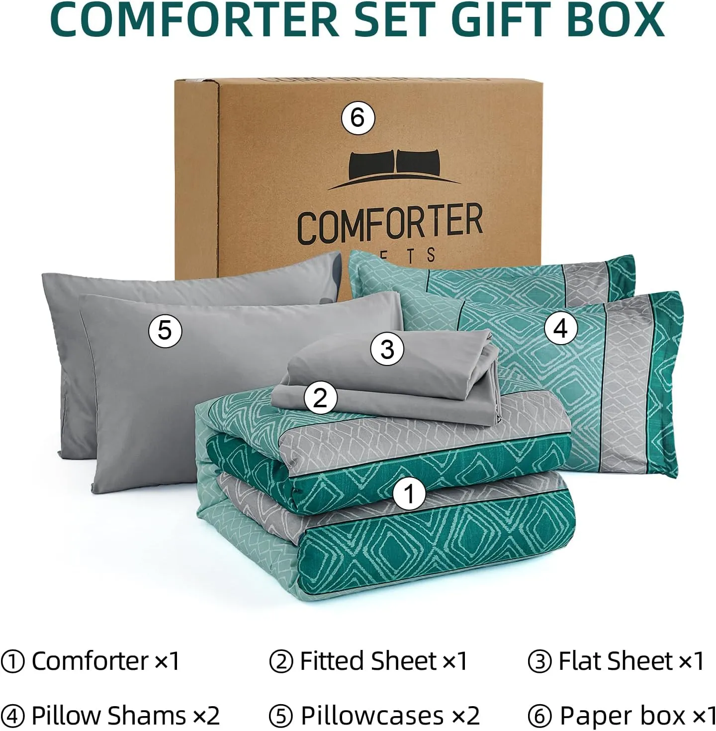 California King Comforter Set Size, Teal Cal King Bed in a Bag Boho Bedding Sets 7 Pieces Striped Oversized Bed Set with Comforters, Sheets, Pillowcases & Shams for Summer Spring