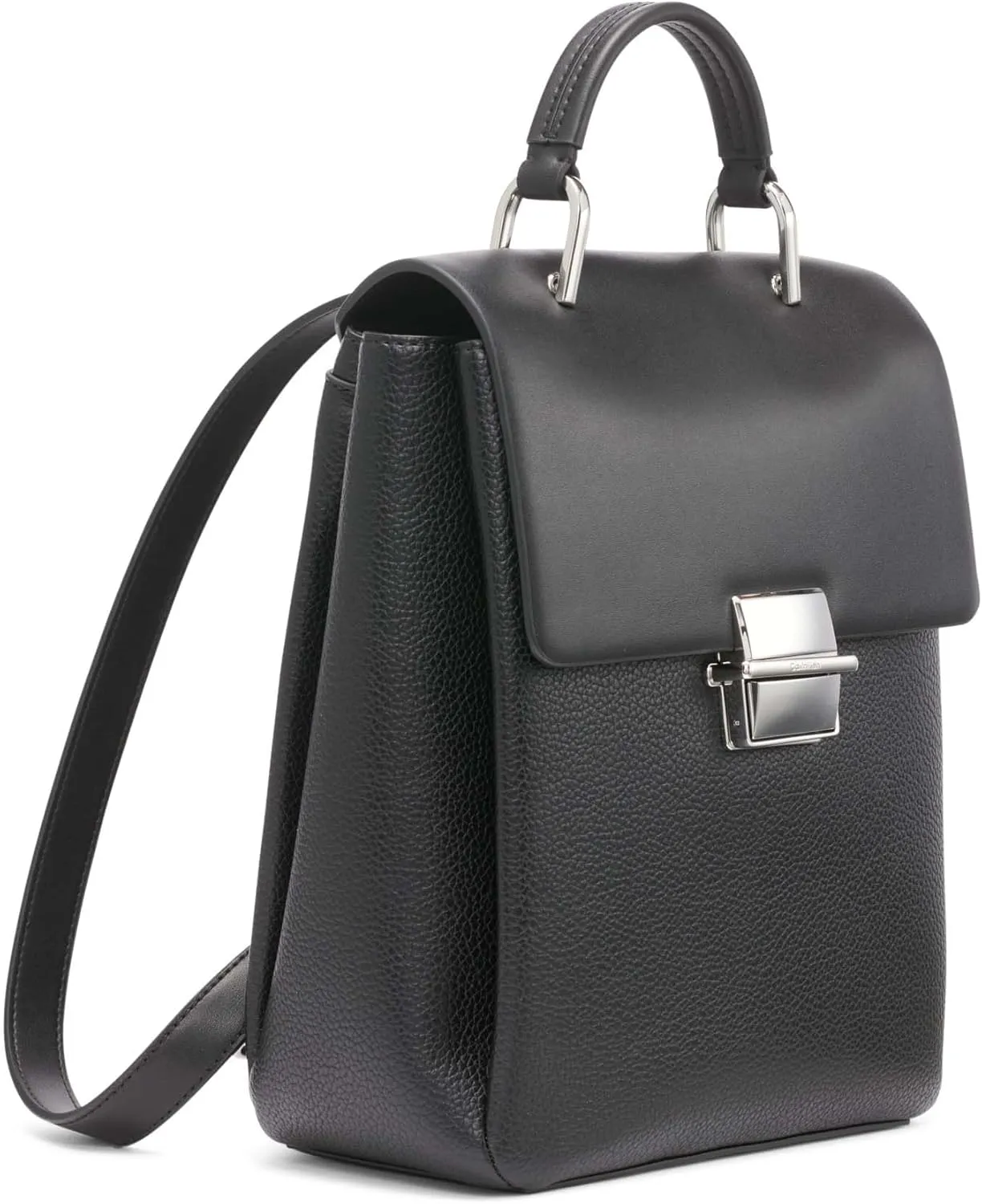 Calvin Klein Clove Triple Compartment Flap Backpack, Black/Silver, One Size