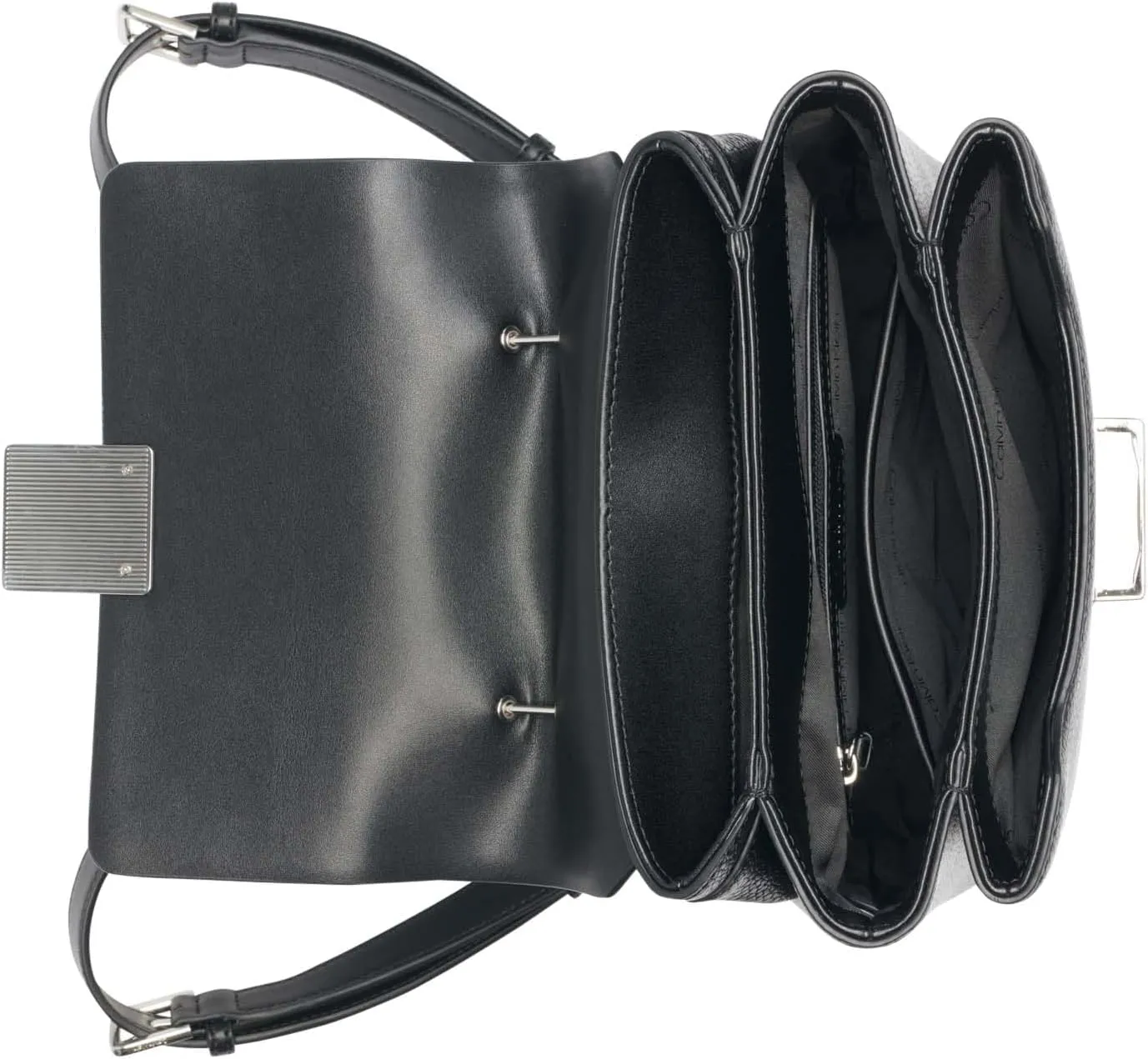 Calvin Klein Clove Triple Compartment Flap Backpack, Black/Silver, One Size