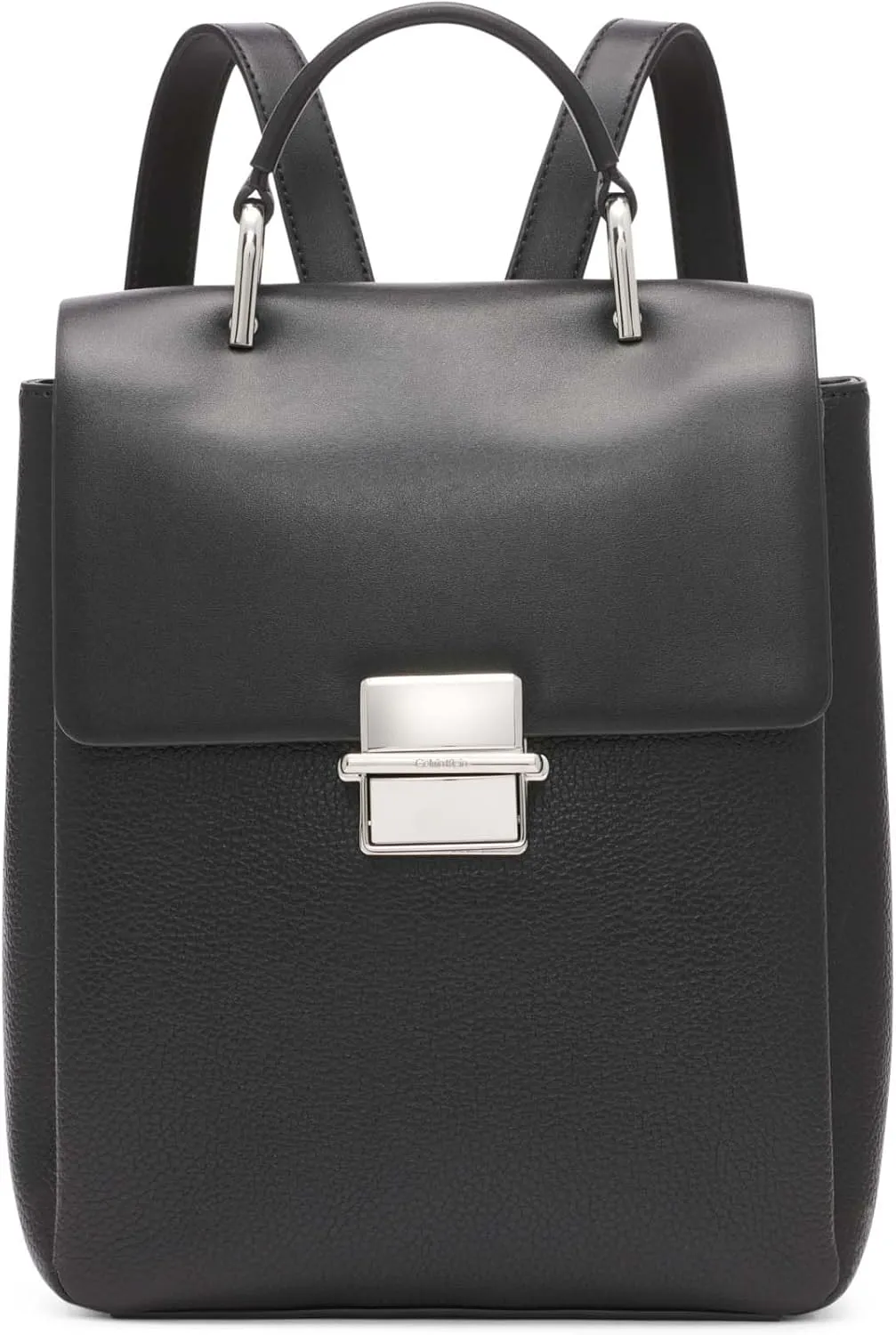 Calvin Klein Clove Triple Compartment Flap Backpack, Black/Silver, One Size