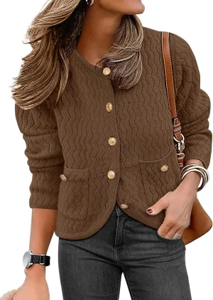 Caracilia Women's Cropped Cardigan Sweaters Open Front Button Down Dressy Casual Classic Knit Lady Jackets Spring Outerwear