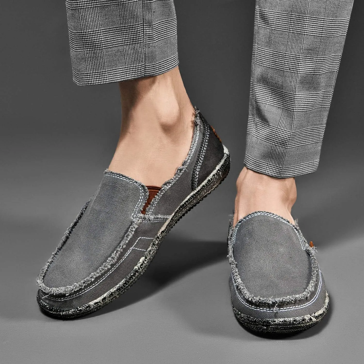 CASMAG Men's Casual Cloth Shoes Canvas Slip on Loafers Leisure Vintage Flat Boat Shoes
