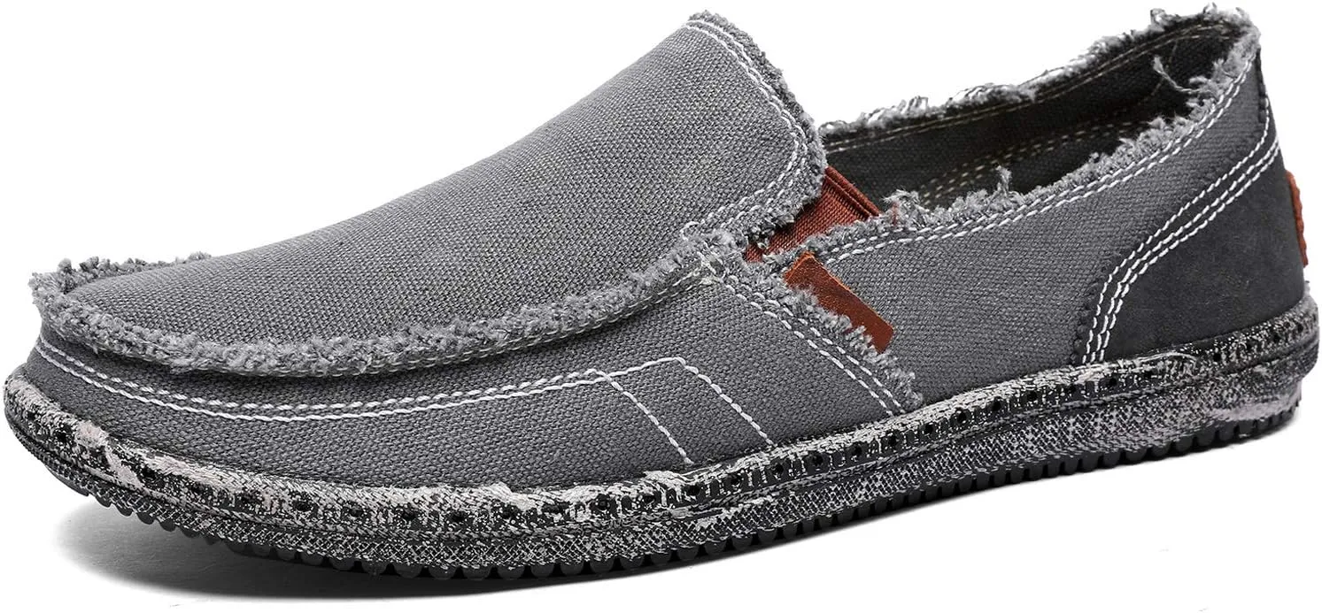 CASMAG Men's Casual Cloth Shoes Canvas Slip on Loafers Leisure Vintage Flat Boat Shoes