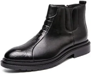 Chelsea Boots For Men Crocodile Print Side Zip PU Wearable Anti-slip Waterproof Non Slip On Work Classic (Color : Black, Size : 7.5)