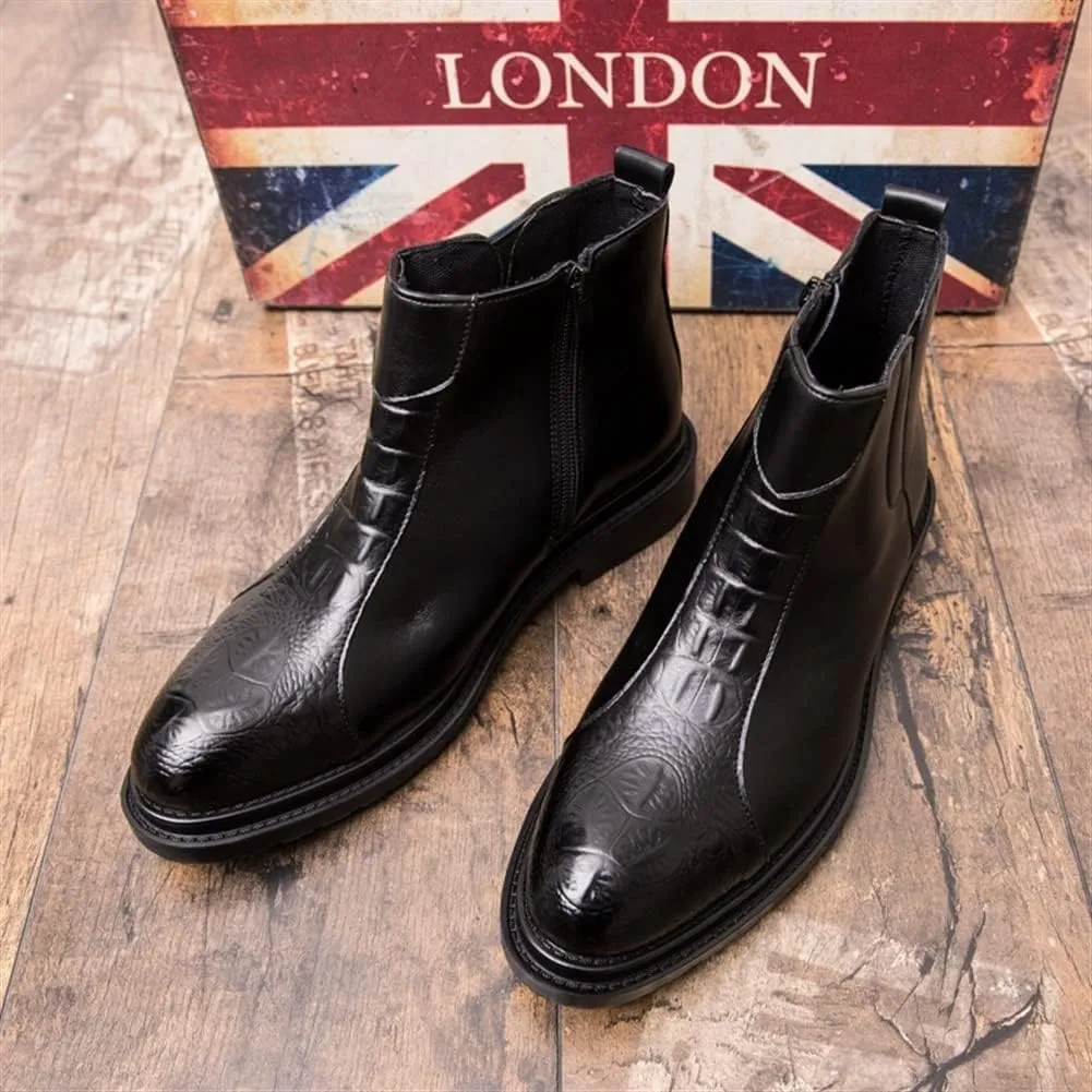 Chelsea Boots for Men Crocodile Print Side Zip PU Wearable Anti-Slip Waterproof Non Slip On Work Classic