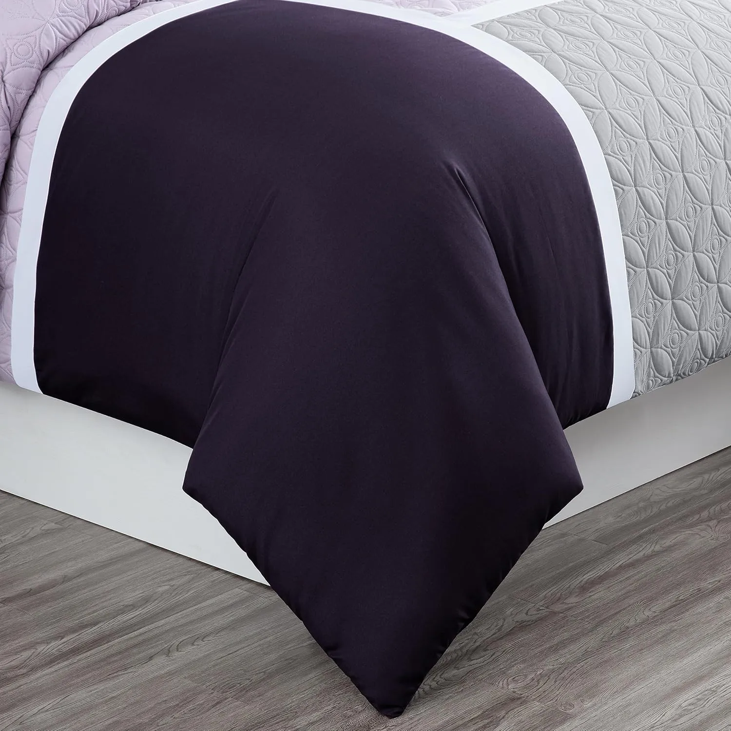 Chezmoi Collection Bernard 7-Piece Queen Bed in a Bag Comforter Set with Sheets - Lightweight Comforter Lavender Purple Gray Patchwork Quilted Medallion Bedding Set for All Season