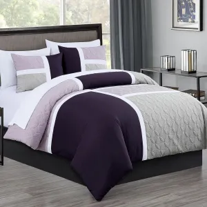 Chezmoi Collection Bernard 7-Piece Queen Bed in a Bag Comforter Set with Sheets - Lightweight Comforter Lavender Purple Gray Patchwork Quilted Medallion Bedding Set for All Season