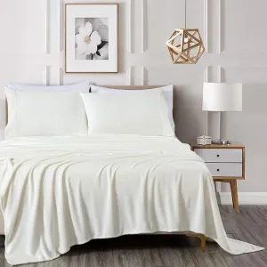 Chezmoi Collection Extra Soft Fleece Sheet Set Queen, Microplush Non-Pilling Velvety Bed Sheet, Deep Pocket - Lightweight All Season Warmth, Queen, Dove White