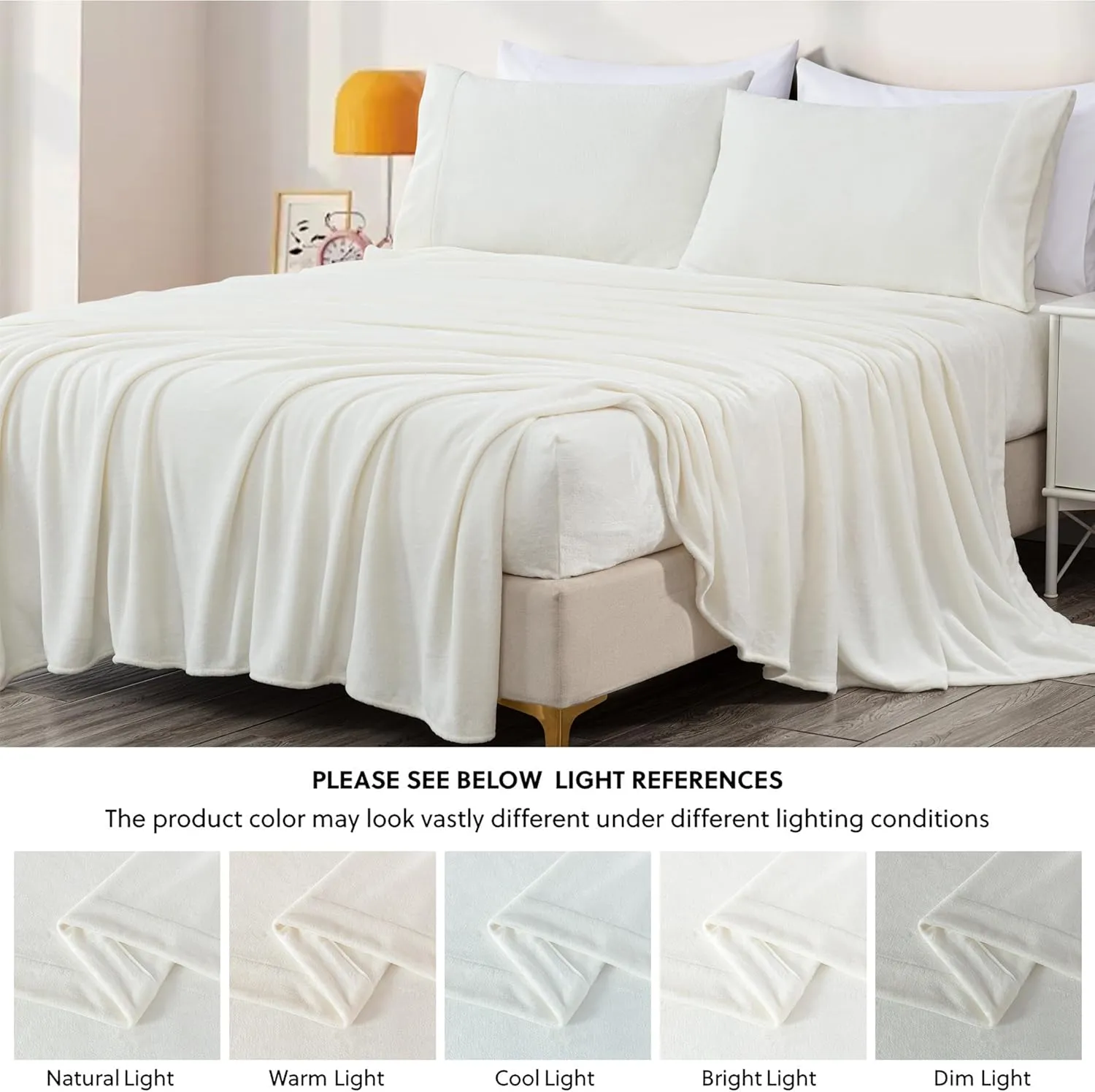 Chezmoi Collection Extra Soft Fleece Sheet Set Queen, Microplush Non-Pilling Velvety Bed Sheet, Deep Pocket - Lightweight All Season Warmth, Queen, Dove White