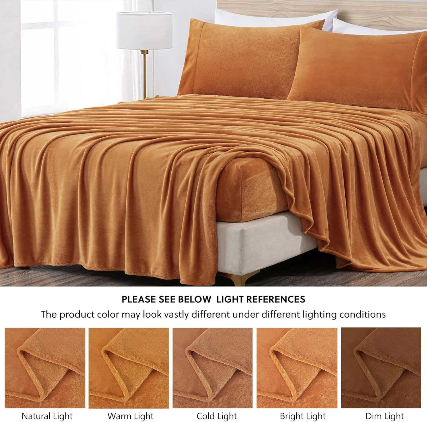 Chezmoi Collection Extra Soft Fleece Sheet Set Queen, Microplush Non-Pilling Velvety Bed Sheet, Deep Pocket - Lightweight All Season Warmth, Queen, Marigold