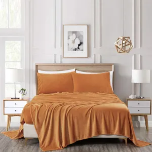Chezmoi Collection Extra Soft Fleece Sheet Set Queen, Microplush Non-Pilling Velvety Bed Sheet, Deep Pocket - Lightweight All Season Warmth, Queen, Marigold