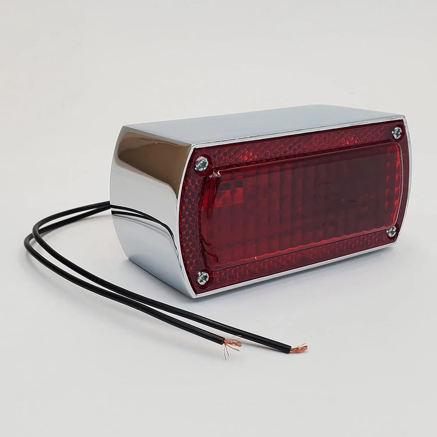 Chrome Box Style Chopper Tail light w/Tag Light for Custom Applications with 12 Volt Systems – 2" Tall x 4-1/4" Wide x 2" Thick – Motorcycle Stop Light/Brake Light – Custom Harley Chopper Bobber