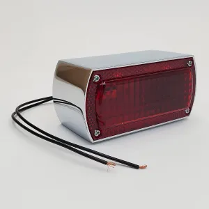 Chrome Box Style Chopper Tail light w/Tag Light for Custom Applications with 12 Volt Systems – 2" Tall x 4-1/4" Wide x 2" Thick – Motorcycle Stop Light/Brake Light – Custom Harley Chopper Bobber