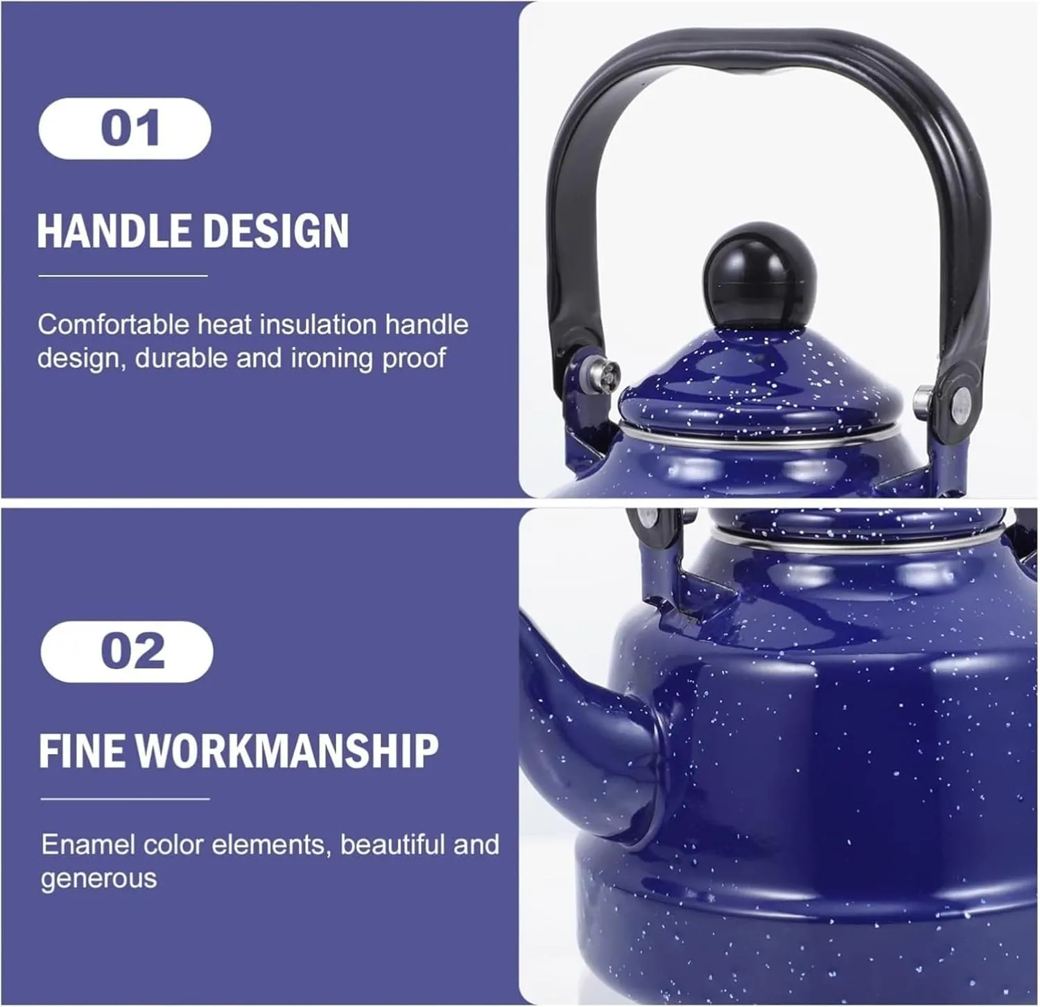 Classic Enamel Tea Pot for Stovetop, Vintage Tea Kettle with Dots Pattern, Even Heating & Quick Boil(9,2.5L)